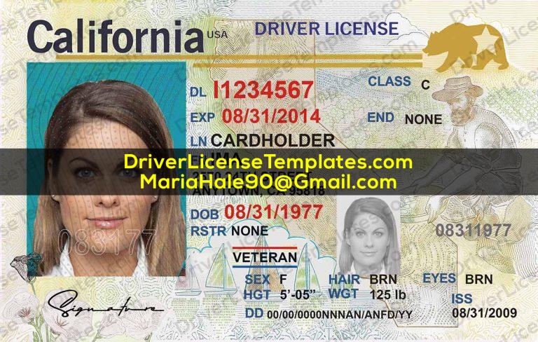 California Drivers License Template Back Front PSD