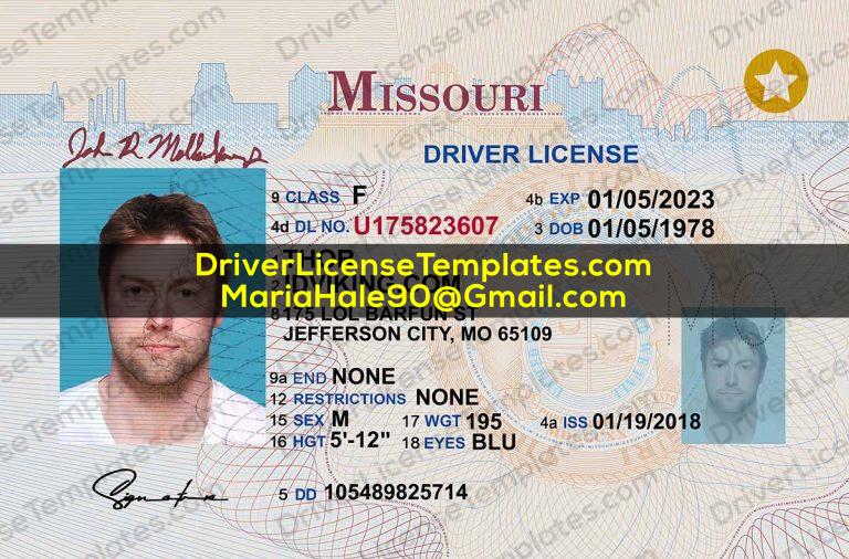 Missouri Drivers License Template PSD Front
