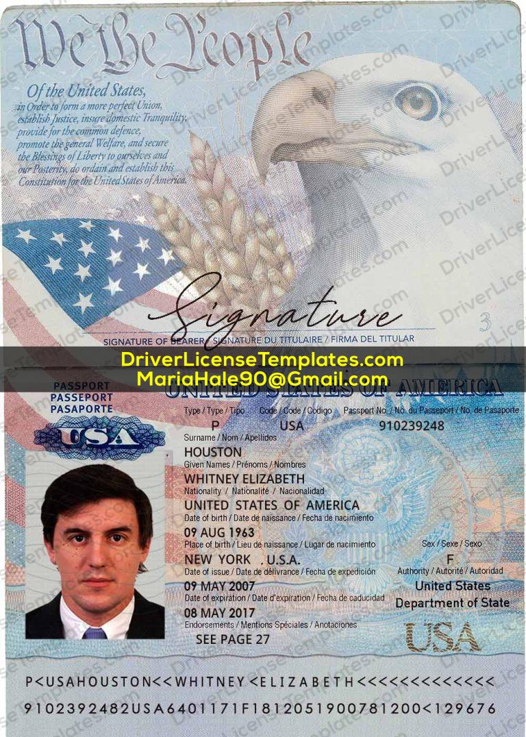Fake USA Passport Template PSD
