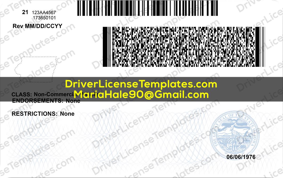 Iowa Drivers License Template PSD 2024
