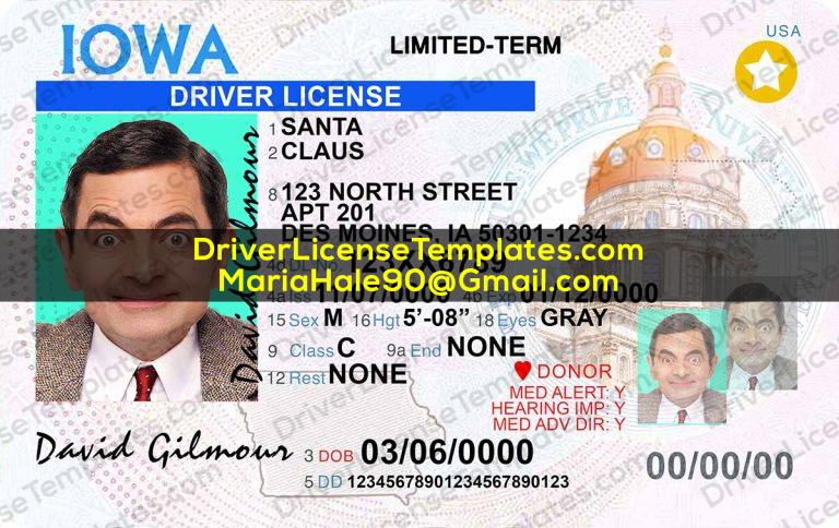 Iowa Drivers License Template PSD Front